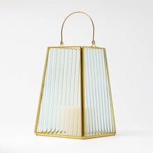 Load image into Gallery viewer, Glass Lantern – Gold Ribbed (Medium)