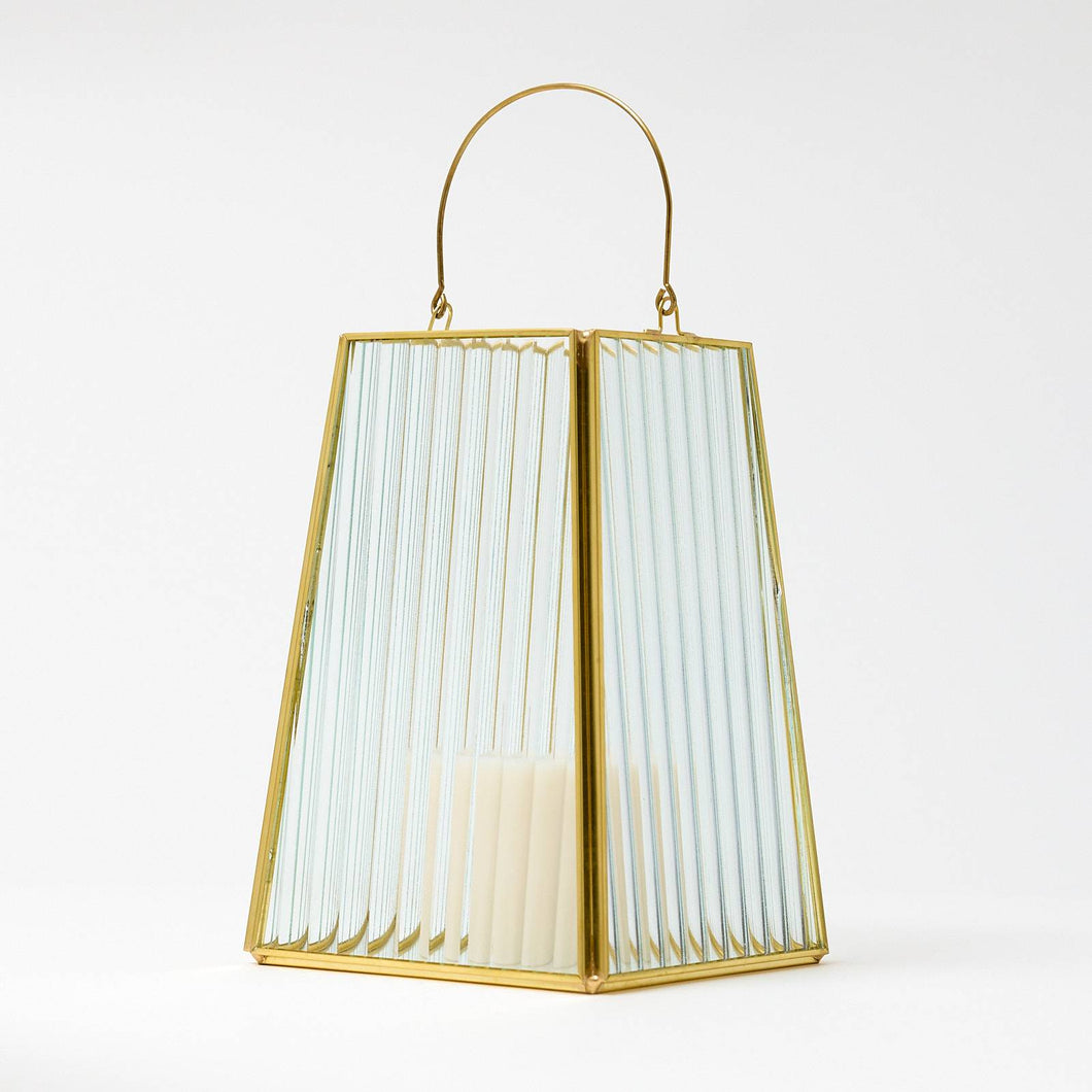 Glass Lantern – Gold Ribbed (Medium)