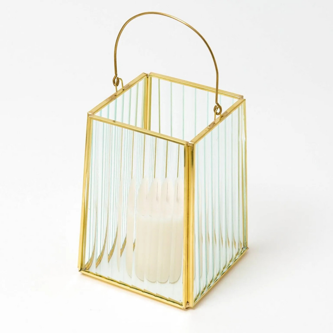 Glass Lantern – Gold Ribbed (Small)