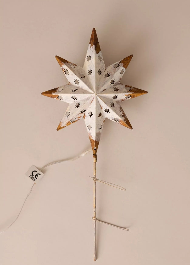 Illuminated Metal Star Tree Topper – Warm White LED