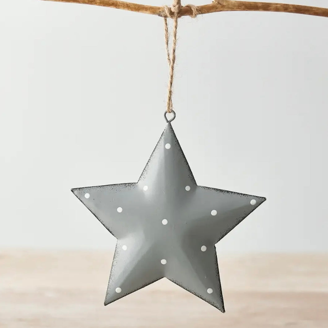 Grey Metal Star With Dotted Print, 11cm